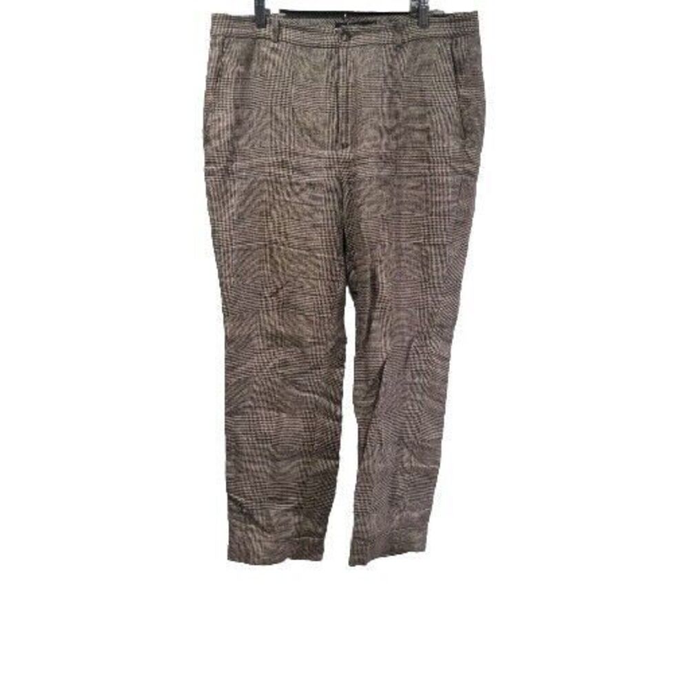 Lauren Ralph Lauren Womens 100% Linen Houndstooth Pants Size 14 Tan Work Casual